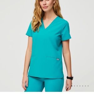 Teal blue figs casma three pocket scrub top
